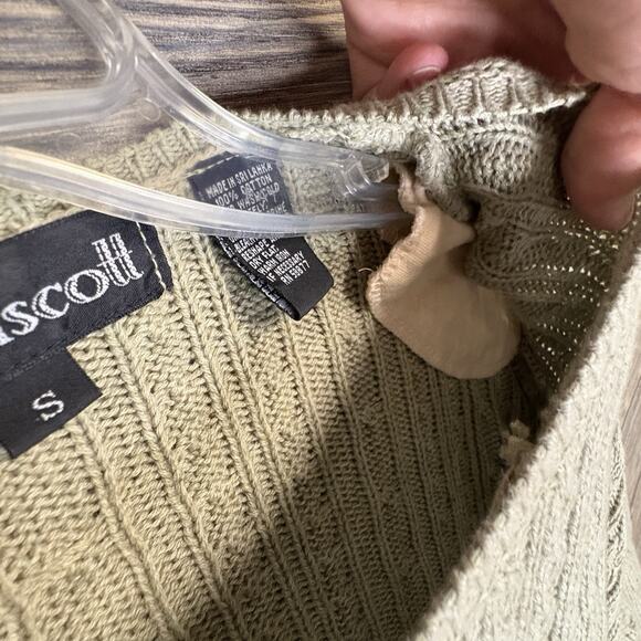 Wainscott Vintage Crewneck Cable Knit Sweater Olive Green Size Small 90s Chunky - Picture 8 of 8